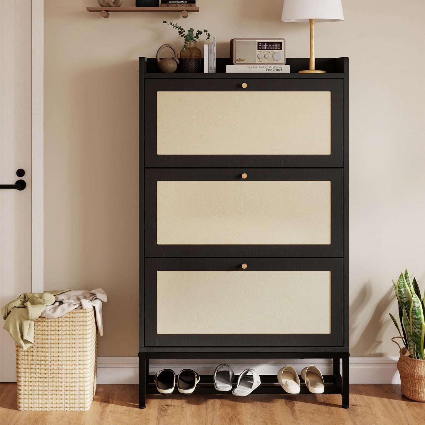 Aivermeil Slim Entryway Shoe Storage Cabinet with 2 Flip Drawers, Modern Freestanding Shoes Organizer Holds 16-20 Pairs, Closed Shoe Storage for Hallway, Foyer - Space-Saving Wood Shoe Rack