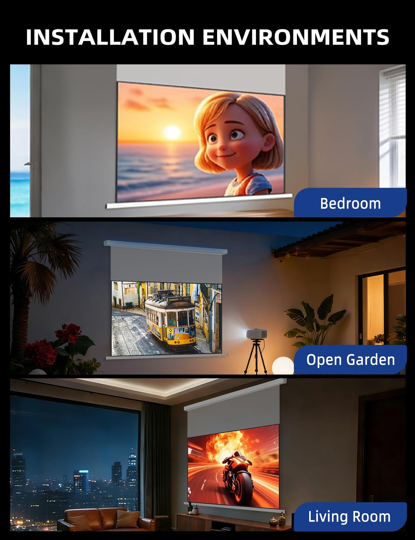 120" PureVision Projector Screen Motorized,Laser Speckle Reduction,Waterproof Drop-Down Outdoor Projector Screen,Movie Screen 4K/8K UHD Ready,2 Recharges Yearly for Home Theater & Backyard Movie Night