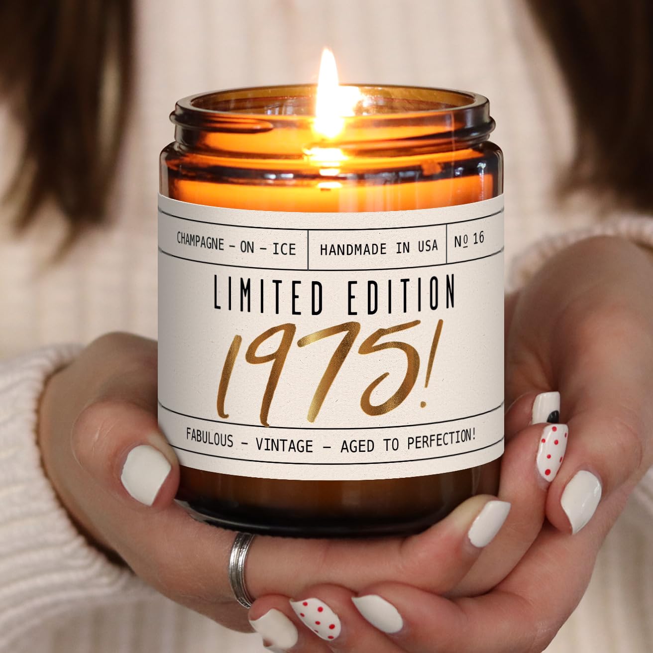 50th Birthday Gifts for Her, 50th Birthday Gifts for Women - 'Limited Edition 1975' Soy Candle, w/Champagne on Ice I 50 Year Old Gifts for Women I 9oz Reusable Jar, 50Hr Burn, Made in USA