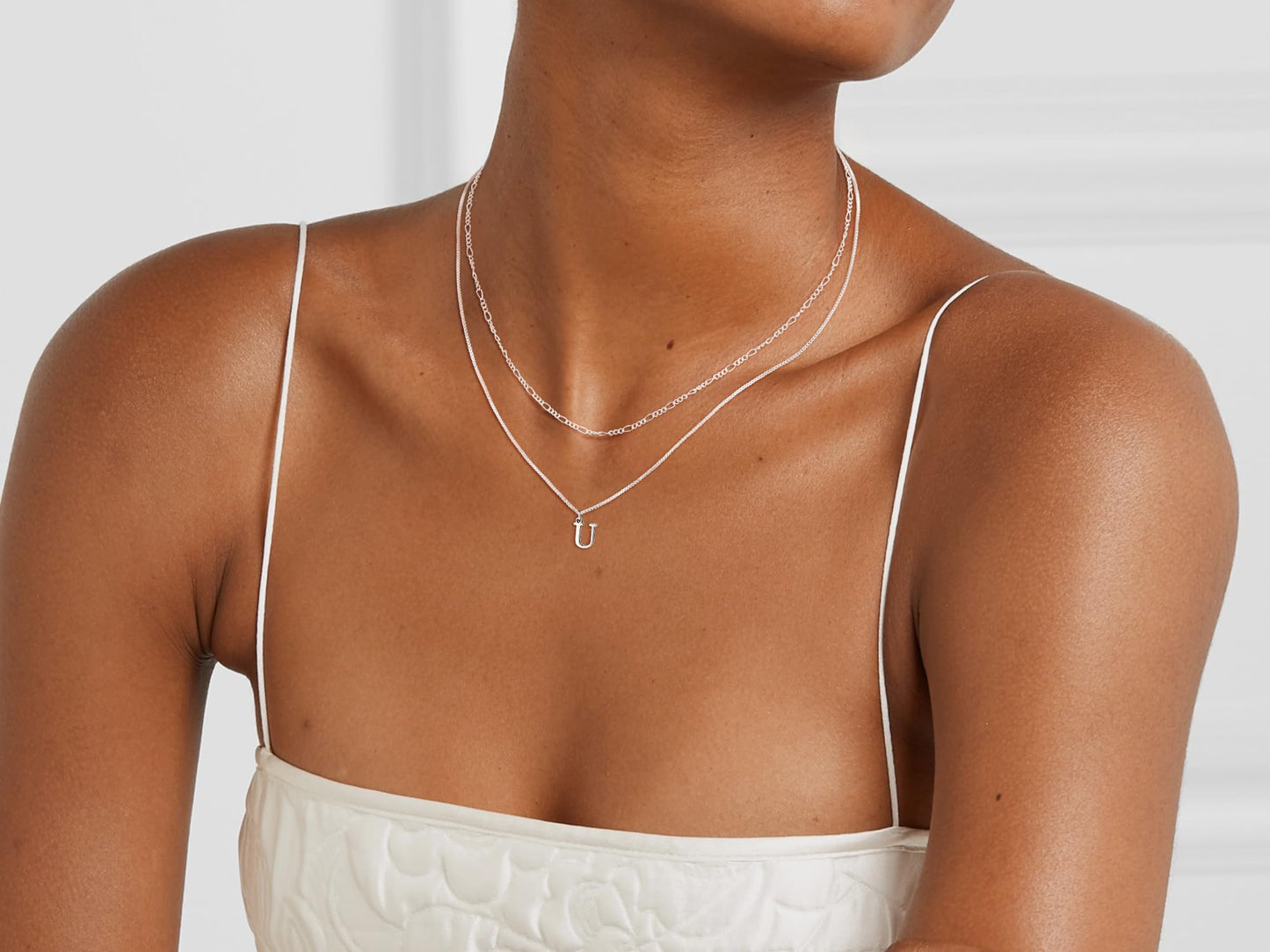 MBW 14K Silver Plated Initial Necklaces for Women, Layered Initial Pendant Necklace Dainty Figaro Choker Name Monogram Necklaces