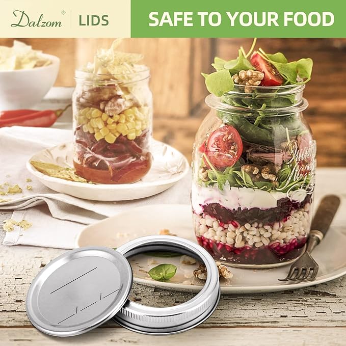 Dalzom® 144Pcs Canning Lids with Rings Regular Mouth, Premium Mason Jar Lids with Rings for Ball, Kerr Jars - Food Grade Material, 100% Fit & Airtight for Regular Mouth Mason Jars