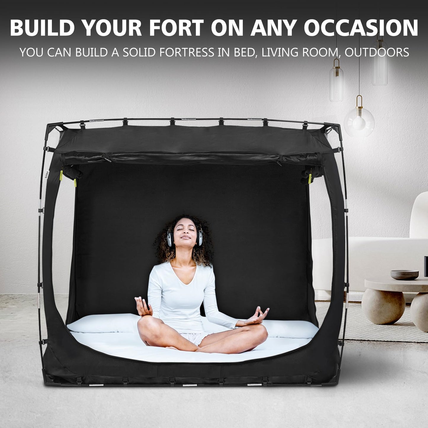 RIYDH Bed Tent Bed Canopy Queen Size Tents for Adult and Kids- Original Design Portable Dream Tent Indoor Sleeping Tents 80% Blackout with 3 Doors Breathable Big Space Tents