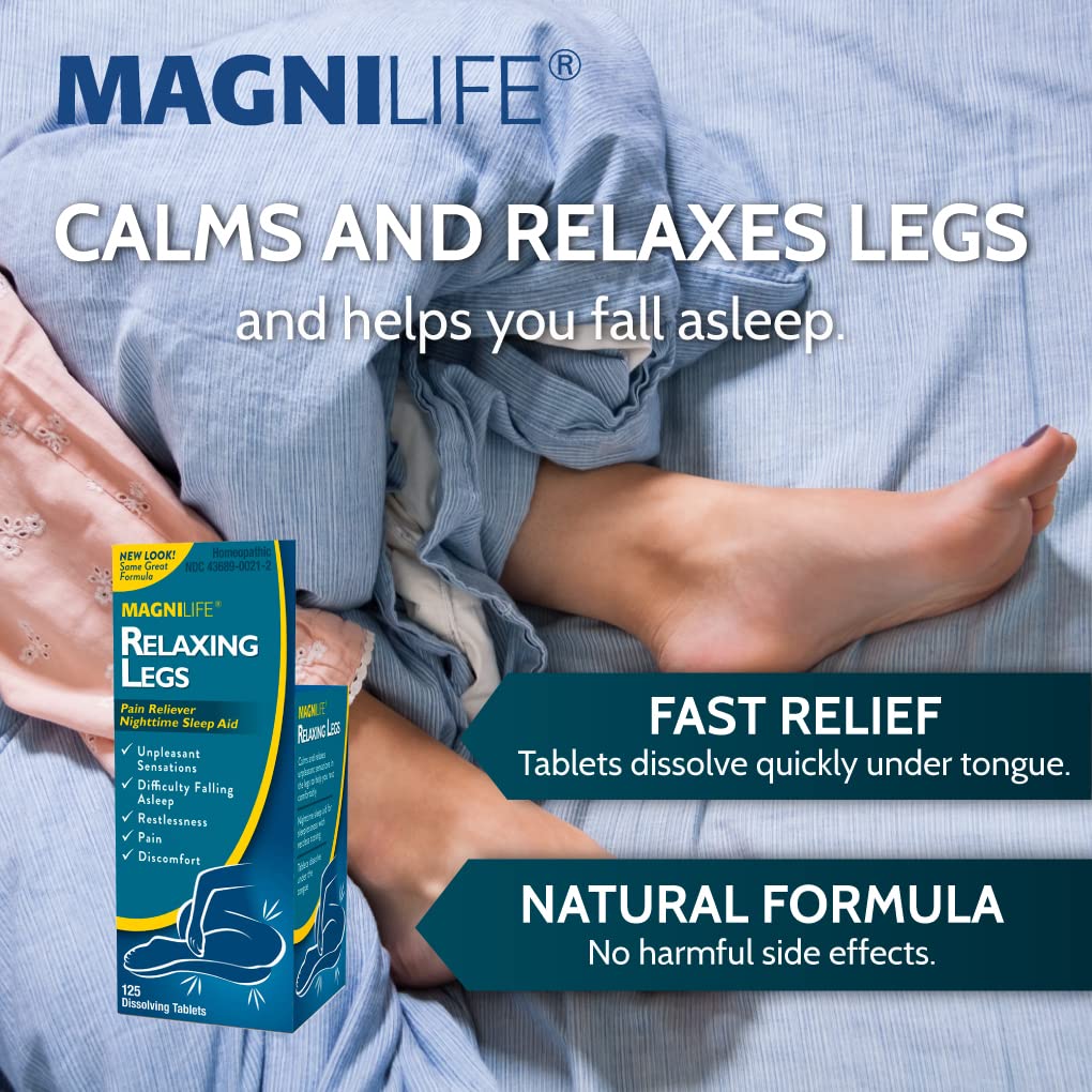 MagniLife Relaxing Legs, Restless Legs, Natural Sleep Aid and Pain Reliever, Calms Jerks, Restlessness, and Discomfort - 125 Quick Dissolve Tablets