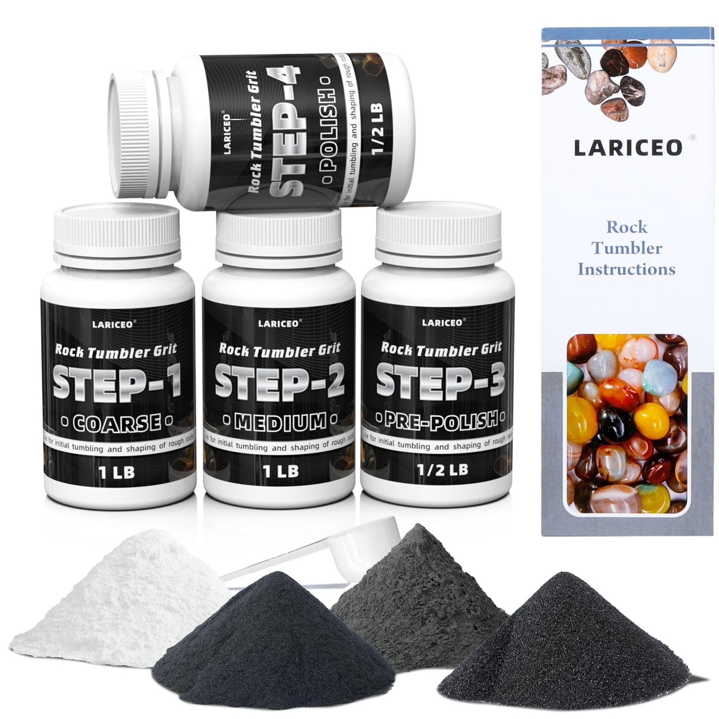 3LB Rock Tumbler Grit and Polish Refill Set, 4-Step Professional Polish Rock Tumbler Grit to Unlock Stunning Polished Stones. Ideal for National Geographic, KomeStone, and Other Polishers and Tumblers