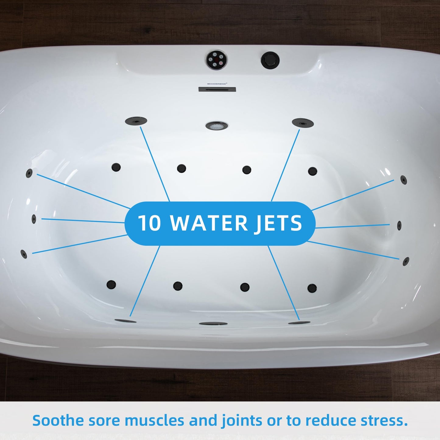 WOODBRIDGE 72" x 35-3/8" Whirlpool Water Jetted and Air Bubble Freestanding Heated Soaking Combination Bathtub with LED control panel,Matte Black drain and overflow,BM400