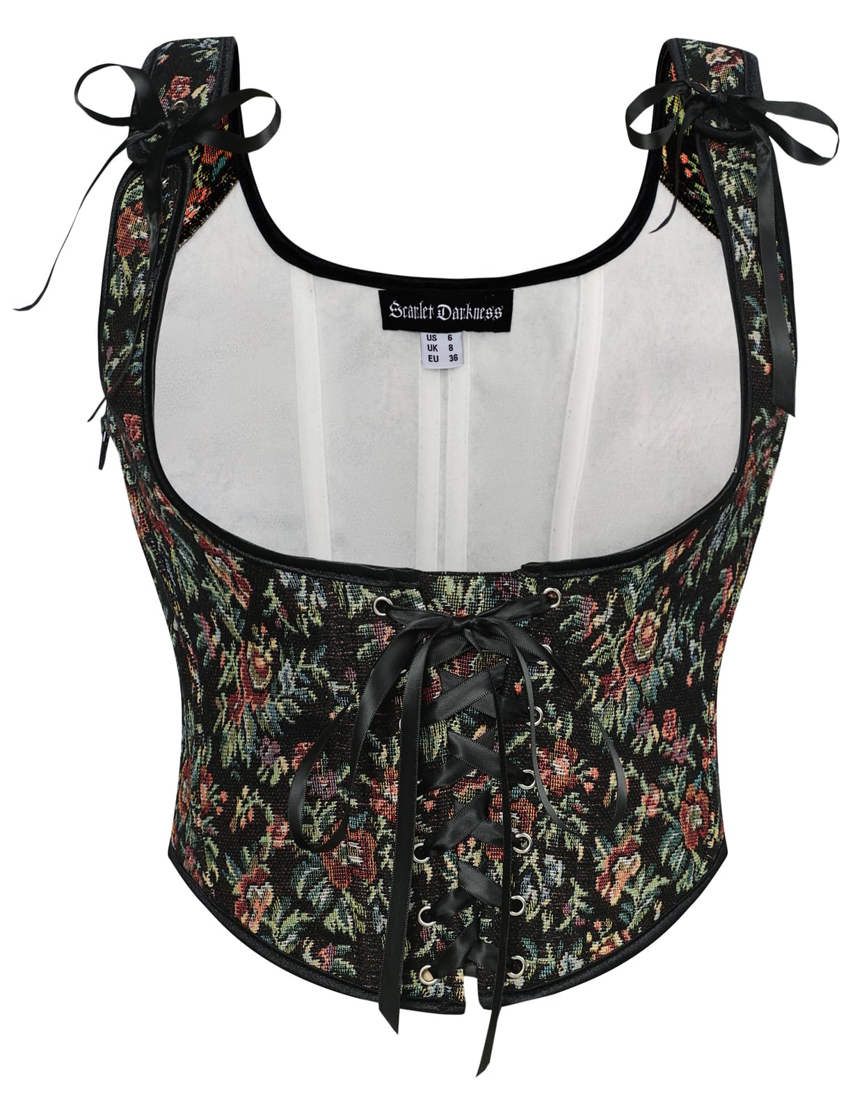 Scarlet Darkness Women's Renaissance Corset Belt Boned Underbust Corset Tops Black Multi Floral Size 14