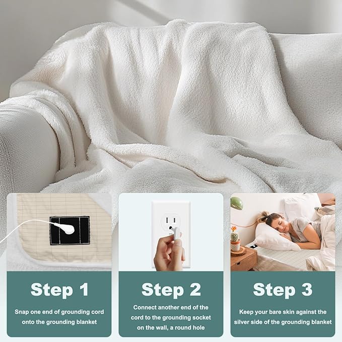 MAOOHON Grounding Blanket, Earth Connected Bedding Throw, Grounding Sheet for Improved Sleep, Includes Silver Fiber 50x60 Inch, Beige