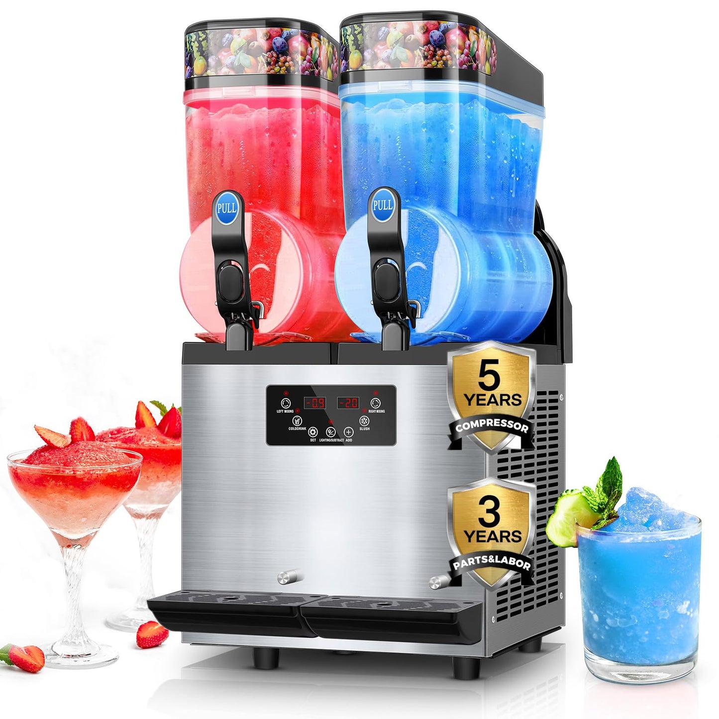 Commercial Slushy Machine 8Gal/30L, Stainless Steel Margarita Smoothie Frozen Drink Machine, 25-Minute-to-Go Slushie Machine, Margarita Machine for Restaurants Cafe Bars (2 * 15L)