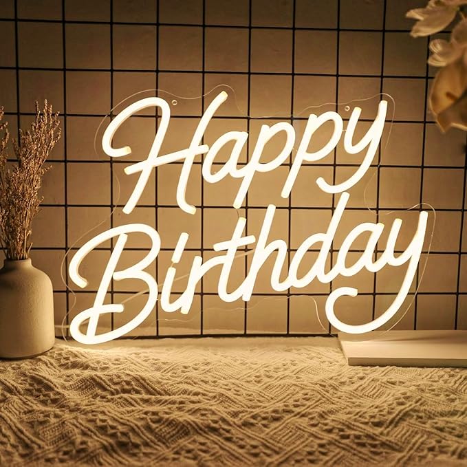 Mvorixa Happy Birthday Neon Sign for Wall Decor, LED Happy Birthday Light Up Sign, Dimmable Birthday Sign for Birthday Par...