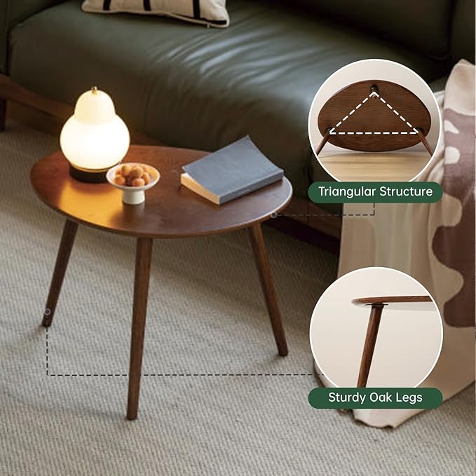 Vadisun Small Oval Coffee Table, 33.5" Mid Century Modern Coffee Table for Living Room, 100% Solid Oak Wood Side Table, Minimalist Display Center Table (Walnut Color, 33.46''Wx22.83''Dx15.74''H)