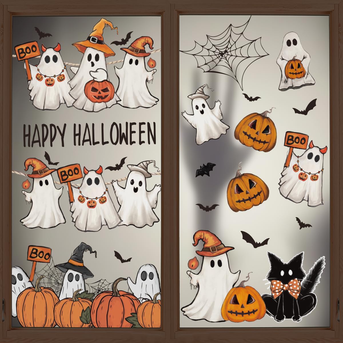 Horaldaily 28 PCS Halloween Window Cling Sticker, Ghost Pumpkin Cat Bat Home Party Supplies Shop Window Glass Display Decoration