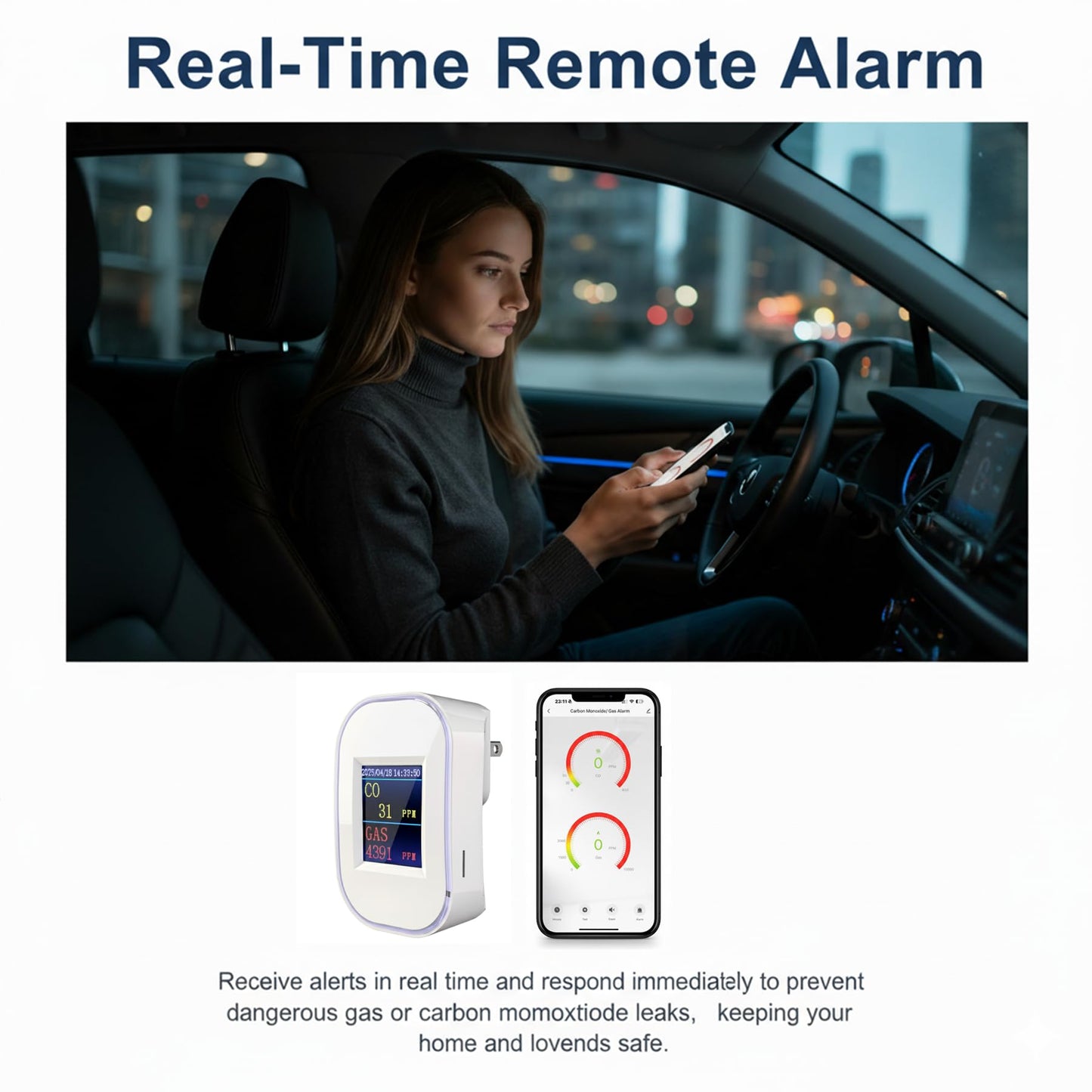 WiFi Carbon Monoxide & Natural Gas Detector Plug-in, 2-in-1 Gas and Carbon Monoxide Detector, Smart CO Detector Plug in & Combustible Gas Leak Detector for Home, RV, Kitchen – Supports 2.4 GHz WiFi