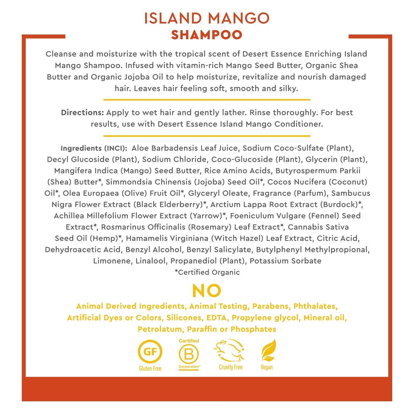 Desert Essence Island Mango Shampoo & Conditioner Bundle - 8 Fl Ounce - Enriching - Shea Butter - Jojoba Oil - Smooth & Silky -