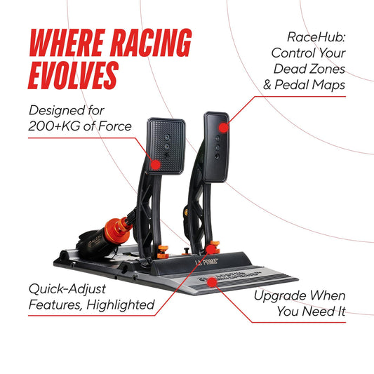 ASETEK SimSports La Prima™ Load Cell Sim Racing Pedals | Adjustable and Customizable Sim Pedals Arms | Built to Replicate Real-Life Racing sim | PC Compatible
