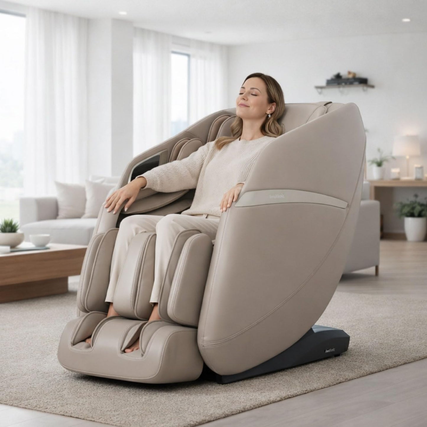 AmaMedic 3D Astoria | Full Body Massage Chair l Intelligent Voice Control | Touchscreen Controller | Heating Therapy l Zero Gravity Reclining (Taupe)