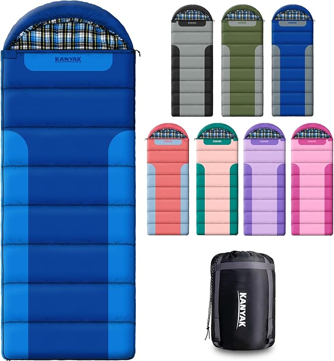 Cotton Flannel Lined Sleeping Bag for Adults Teens Kids, Cold Weather &Warm, 3 Seasons, Lightweight Compact Camping Essent...