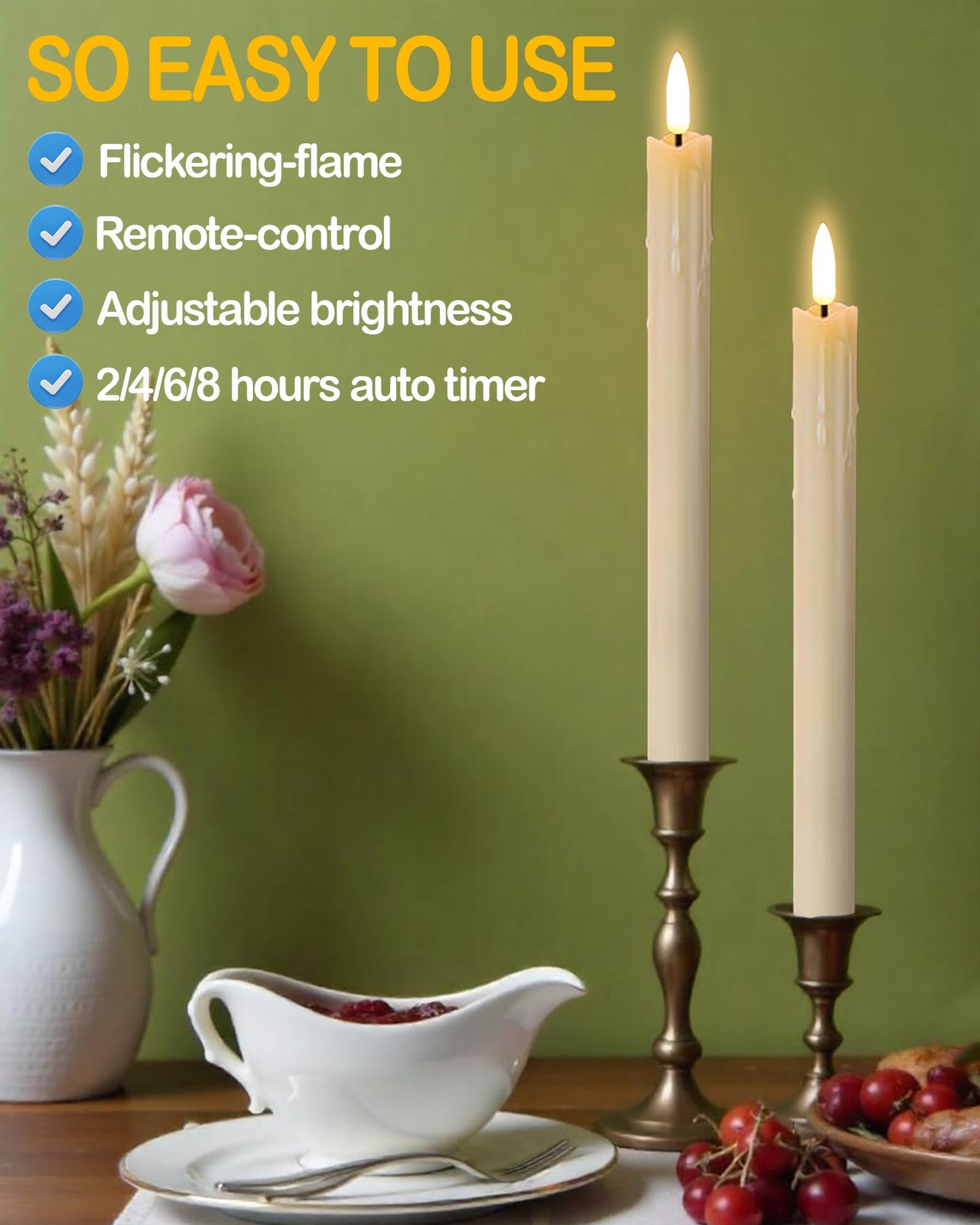 Gmnee 9.6" Rechargeable Flameless Taper Candles with Remote, Timer, Dimmer, Ivory LED CandleSticks, 6 Pack Long Candles Battery Operated for Window, Table, and Mantel Decor