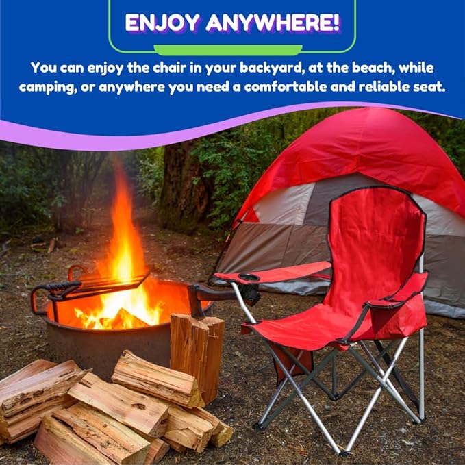 EZONE 4-Pack Camping Chairs with Built-in Ice Cooler, Portable Chair, Storage Pocket, Cup Holder, and Carry Bag Perfect for Camping, Tailgating, Fishing, Beach, and Lawn (4, Red)