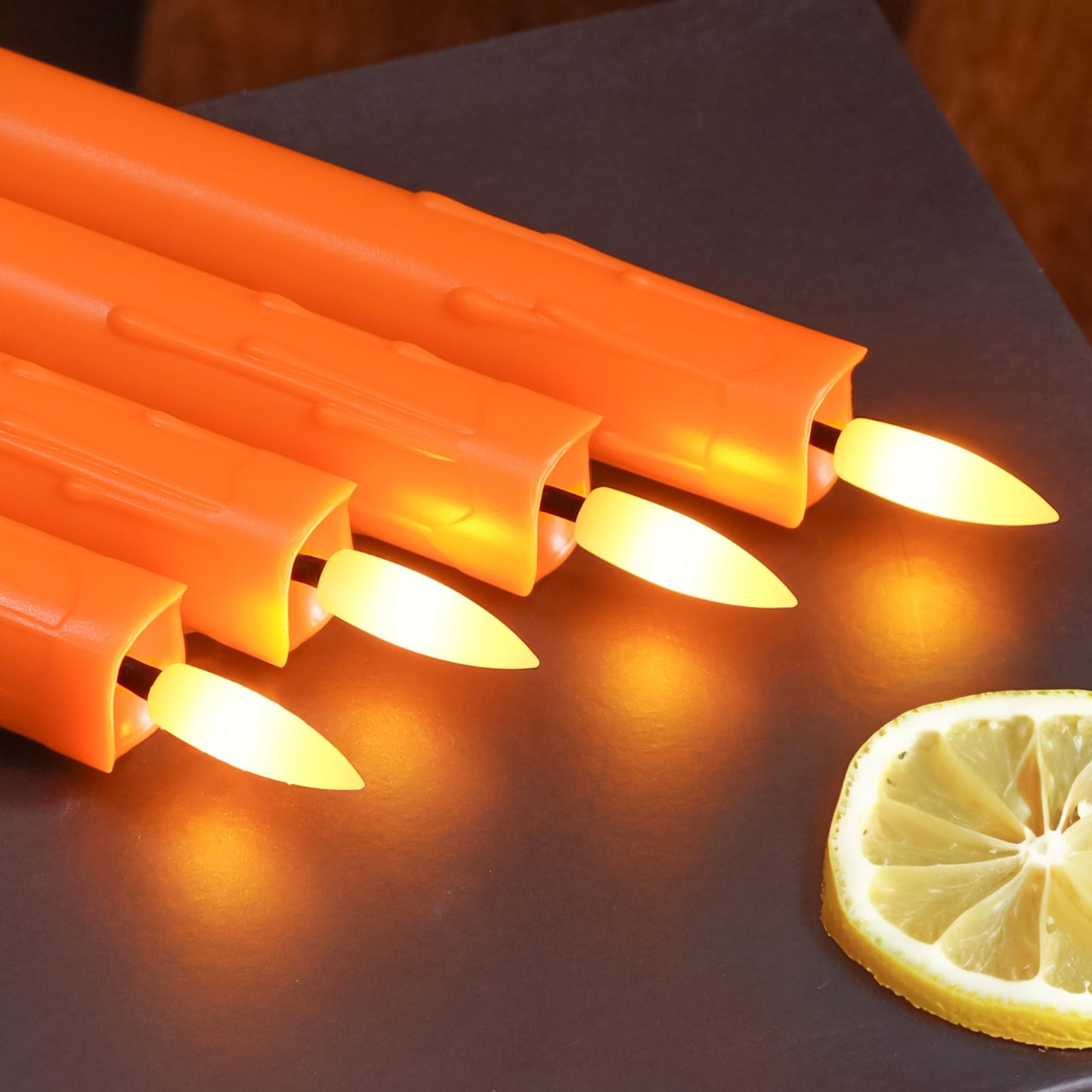 Mavandes Flameless Flickering Taper Candles Two Remote,7.5 Inch Orange Battery Operated LED Window Candles Timer,Set of 8 Plastic 3D-Wick Dripping-Wax Effect Flameless Candlesticks(0.86”Dia,Warm Fire)