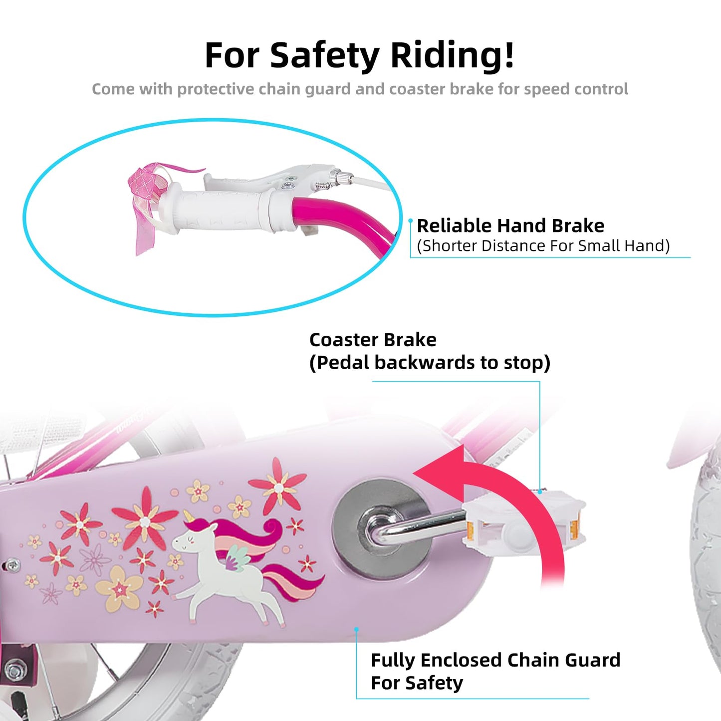 JOYSTAR Unicorn 12 Inch Kids Bike for 2-4 Years Girls Toddler Bike with Training Wheels Princess Girls Bikes with Basket Doll Seat Bike Streamers Kids Bicycles Fuchsia