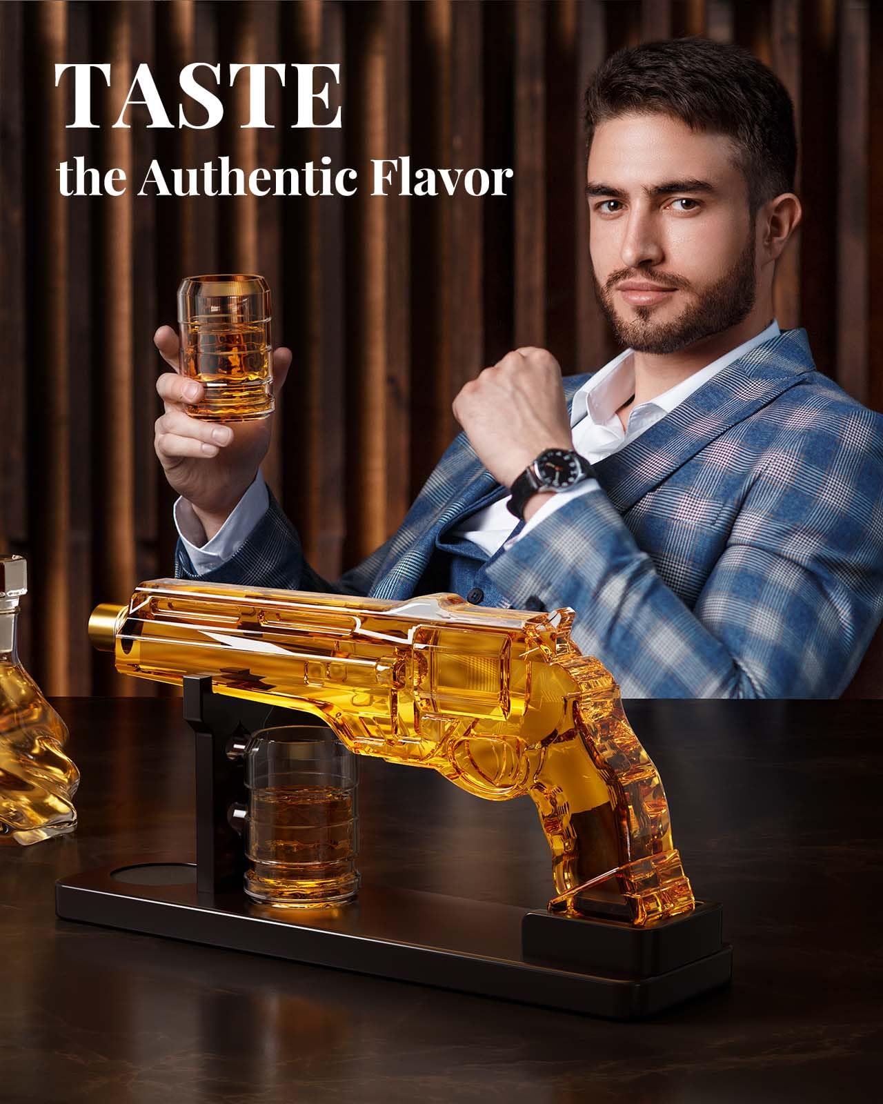 Gun Whiskey Decanter Sets for Men, Kollea Liquor Decanter Set with Gun Shot Glass, Unique Birthday Gifts for Men Dad, Cool Anniversary Christmas Gift for Him Husband, Dispenser for Bar Drinking Party