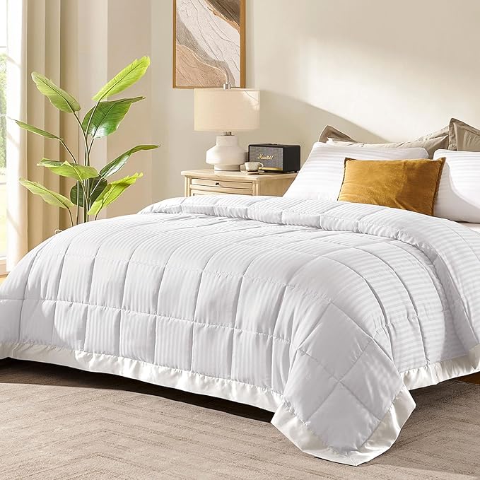 downluxe King Size Blanket with Satin Trim, Lightweight Down Alternative King Blanket for All Season, Machine Washable (Iv...