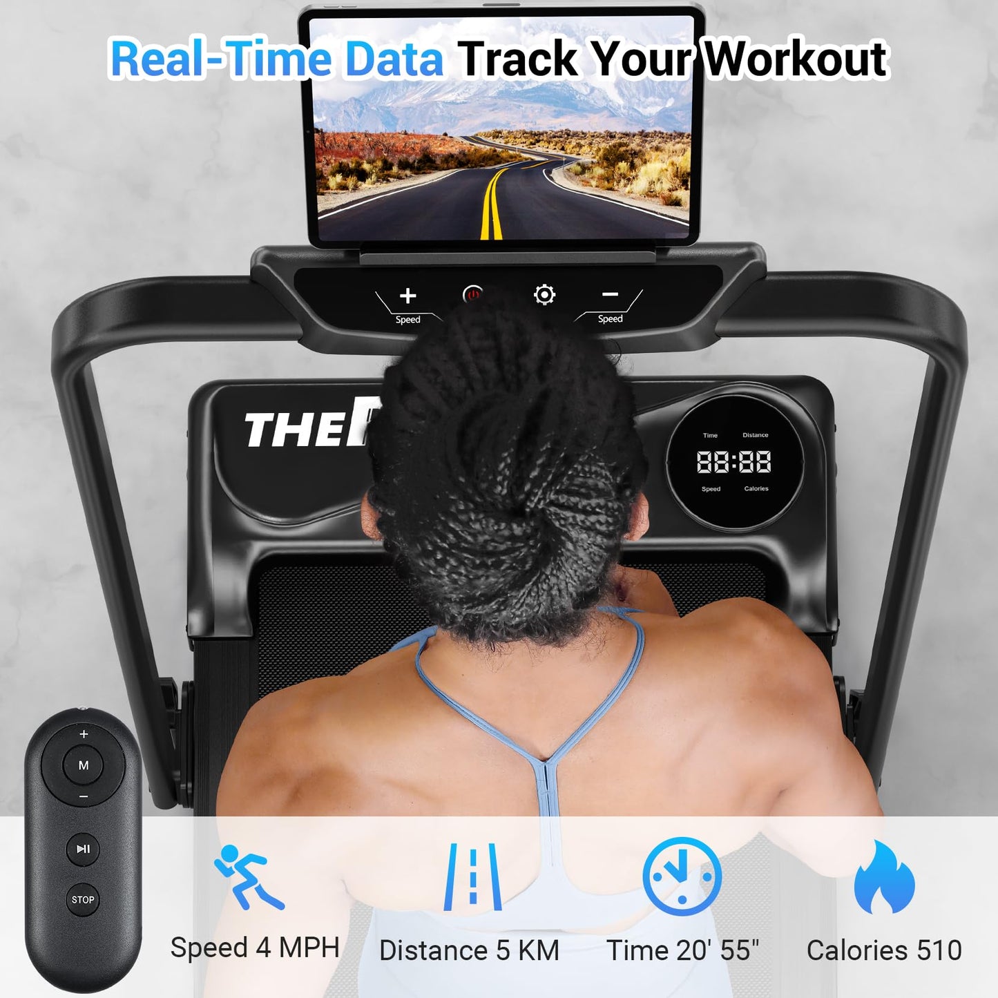 THERUN 2 in 1 Walking Pad with Handle Bar, Upgrade Walking Pad Treadmill for Home, Compact Treadmills with APP, Under Desk Treadmill with 10% Manual Incline, Portable Treadmill with Quiet Core