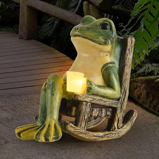 FOXMIS Miniature Frog Garden Statue Gifts Valentines Day Decorations Fairy Garden Accessories Outdoor Lights Solar Garden ...