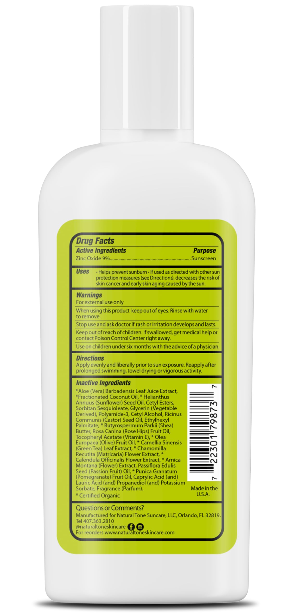 SPF15 Broad Spectrum Natural Sunscreen, Soothing & Hydrating Sunscreen Lotion, Plant-Based Sun Block, Water-Resistant Sun Screen