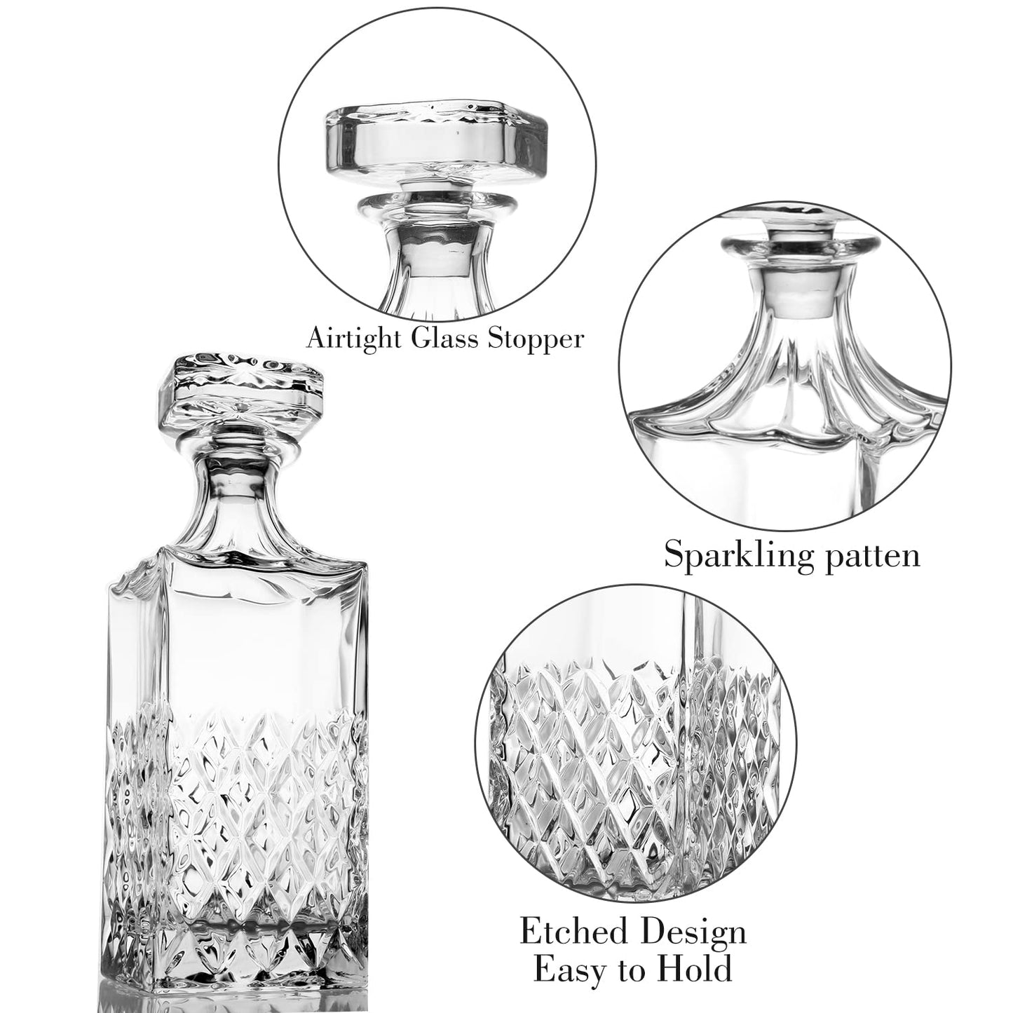 LIGHTEN LIFE 29oz Crystal Whiskey Decanter with Stopper, Non-Lead, 828ml, Clear, Durable, Dishwasher Safe, Classic European Design, Gift Box Included