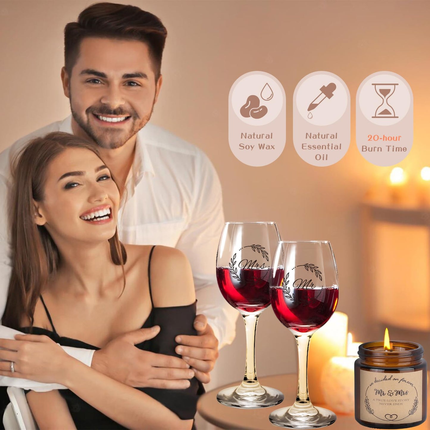 pengtai Wedding Gifts for Couples 2025,Bride Gifts,Newlywed Mr and Mrs Present,Bamboo Serving Board Candle Basket for Husband Wife