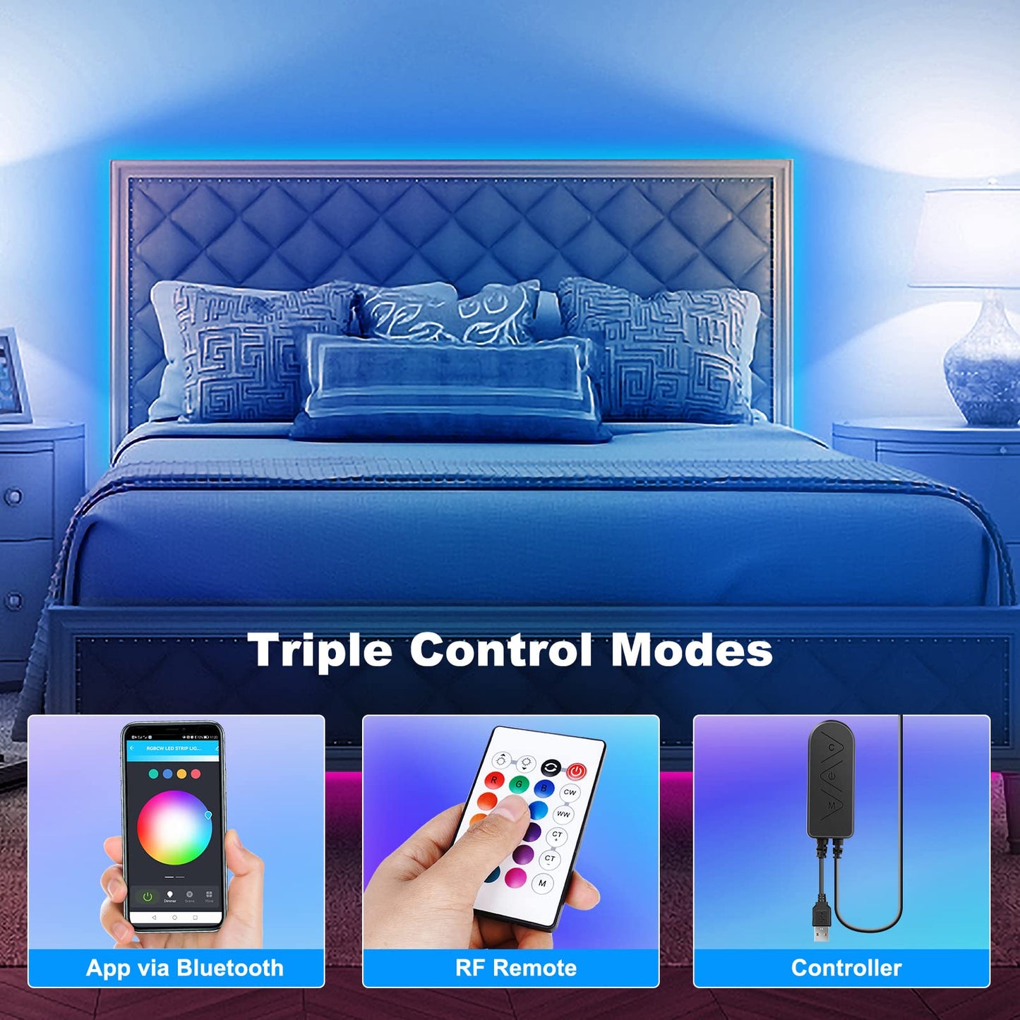 Tatazone Bluetooth RGBWW LED Lights for 70-75 Inch TV with App Control, RGB+Tunable White 3000K-6500K TV LED Backlight with RF Remote, Music Sync Indoor for TV, Gaming