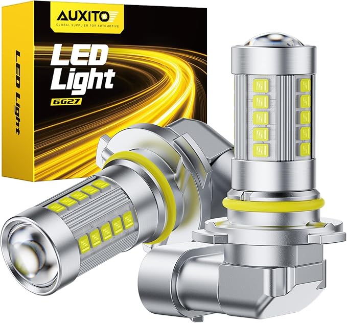 AUXITO 9006 LED Fog Light Bulbs, 6500K Cool White Light, 1:1 Mini Size HB4 9006 LED Fog Light Bulbs, 360° Full Illuminatio...