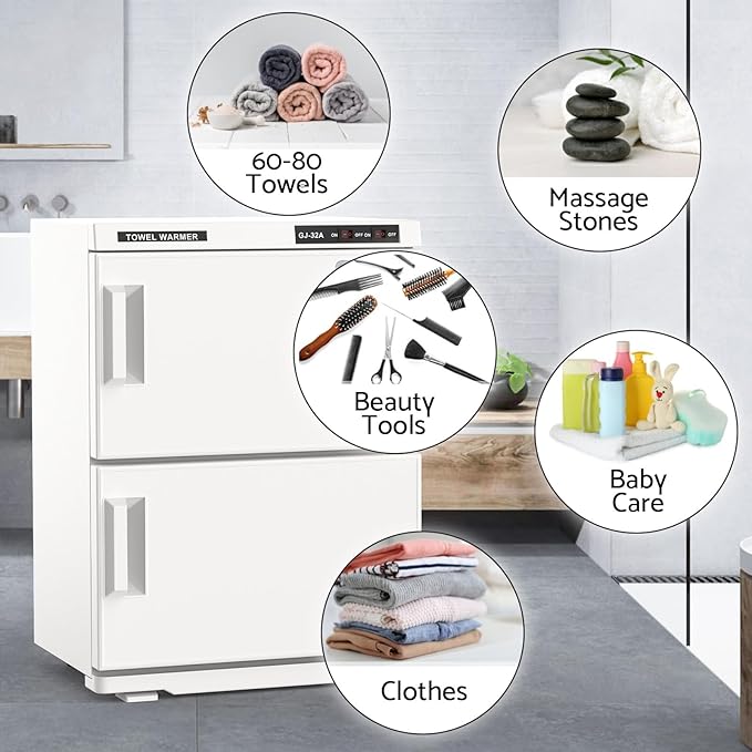 Large 32L Hot Towel Warmer Cabinet for Estheticians, Professional Double Door Towel Heater for Massage, Babers, Facial Spa, Hair Salon, Bathroom