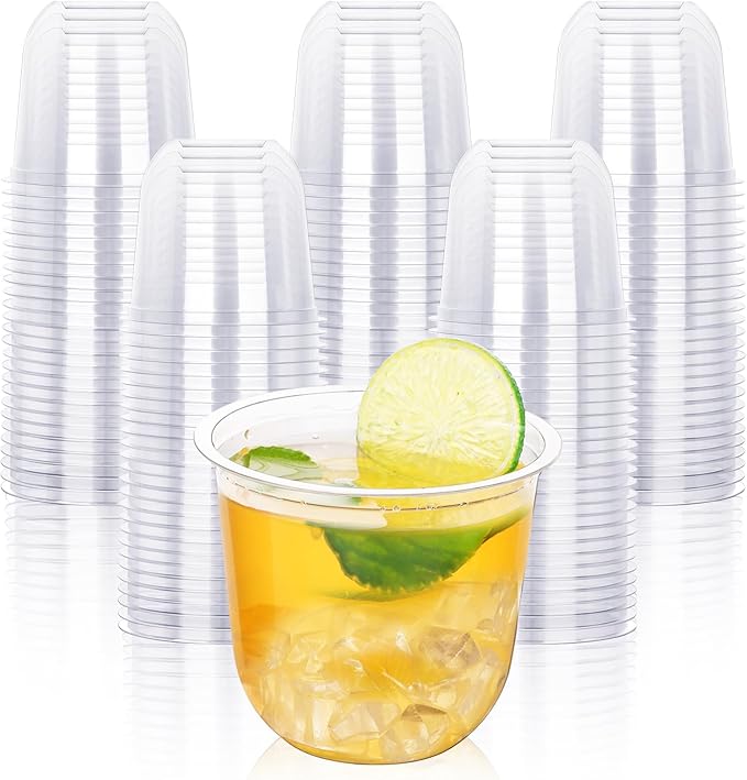 KesaPlan 50 Pcs Disposable Stemless Glasses 12oz Crystal Plastic Wine Glasses Clear Classic Cup for Meeting Weddings Birth...