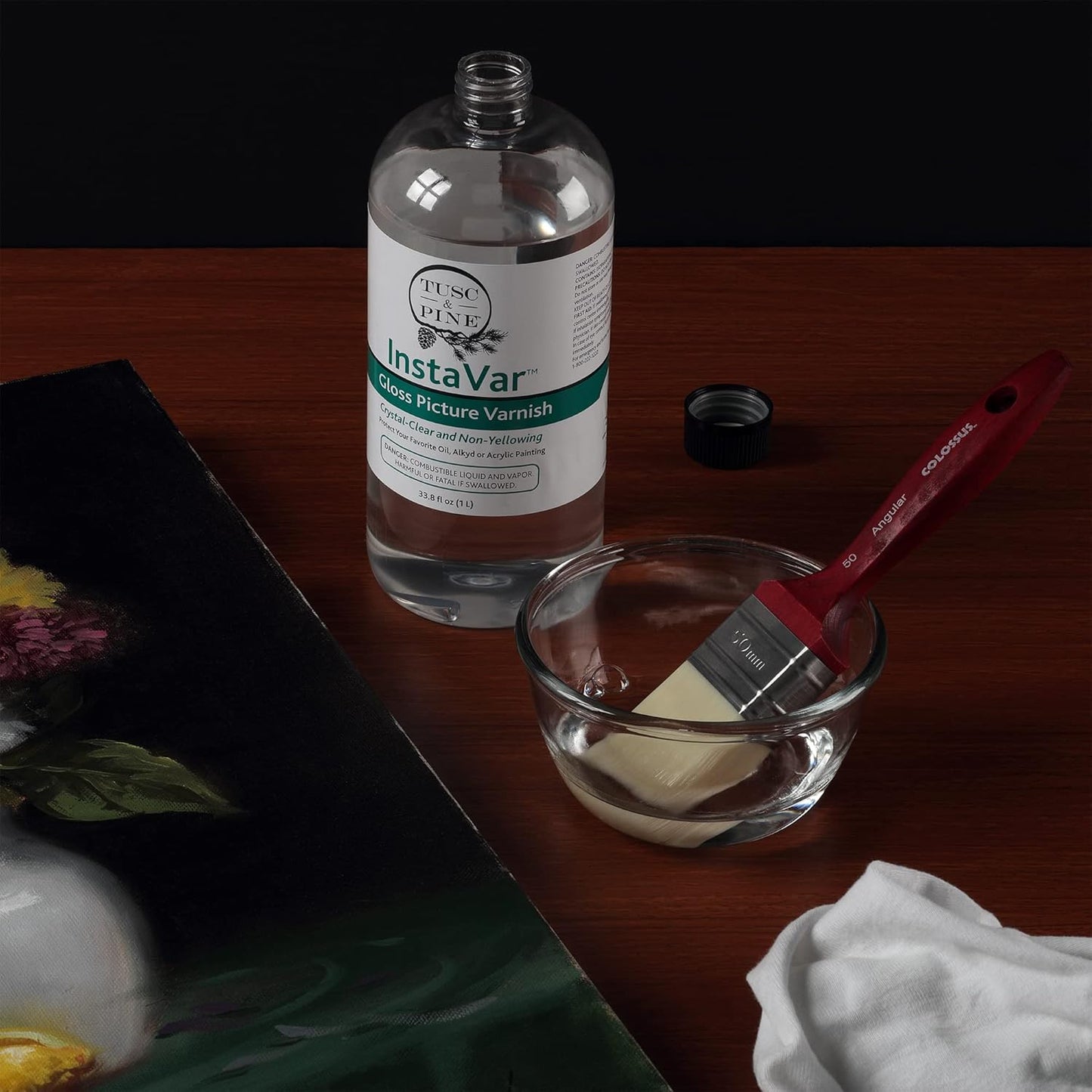 Jerry's Artarama InstaVar™ Gloss Picture Varnish & Varnish Brush Sets - Perfect for Varnish Paintings, Artists, Professionals, Restoration, & More! - 8.4oz Bottle w/ Set of 6 Brushes