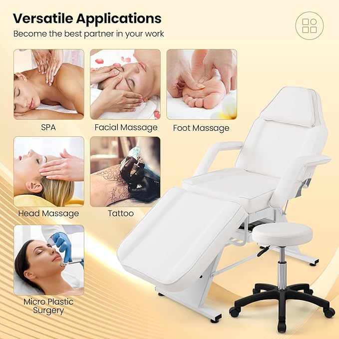 Giantex 72" Massage Bed with Hydraulic Stool, 3-Section Tattoo Chair with Adjustable Backrest, Legrest & Storage Boxes, Facial Chair for Professional Massage Lash Beauty Treatment Spa (White)
