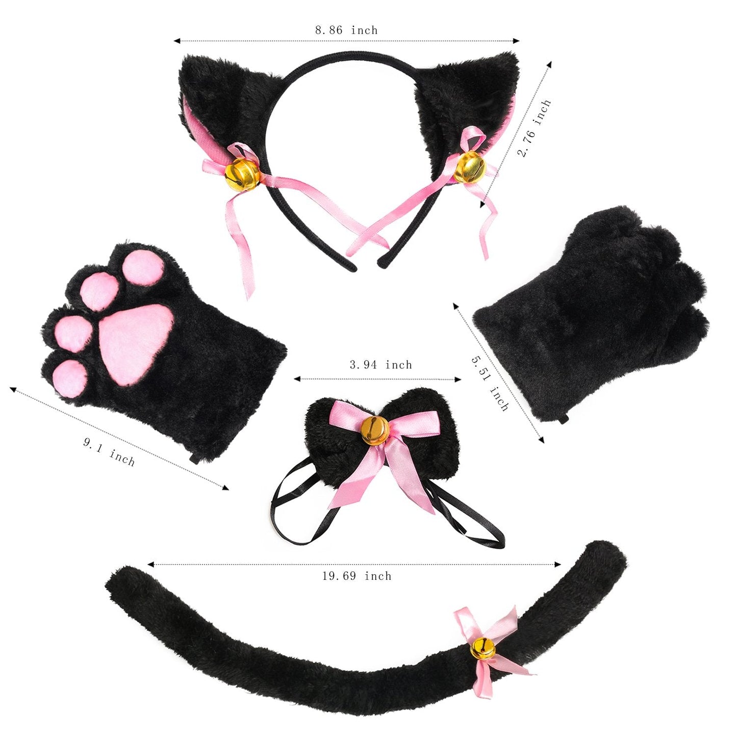 Beelittle Cat Cosplay Costume Kitten Ears Tail Collar Paws Cat Cosplay Collection 5 Pack (Black)