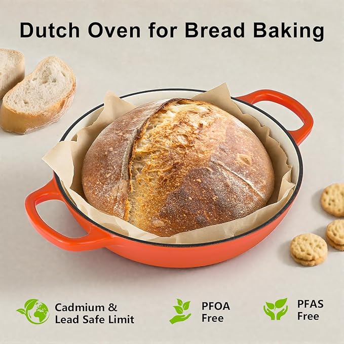 6QT Bread Dutch Oven Pot with Lid, Enameled Cast Iron Dutch Oven for Sourdough Bread Baking, Roasting, Stewing and Soup, Non-Stick Enamel Cookware for Oven/Stovetop, Perfect for Homemade Bread, Orange