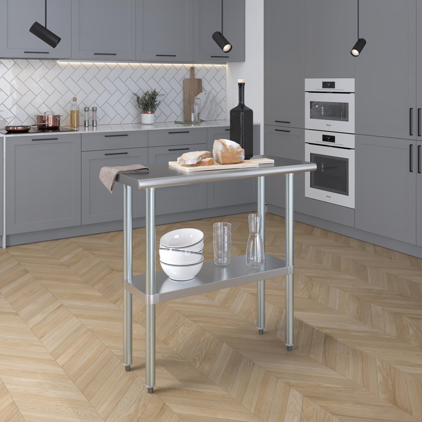 AmGood 16 in. x 36 in. Stainless Steel Work Table | Metal Kitchen Food Prep Table | NSF
