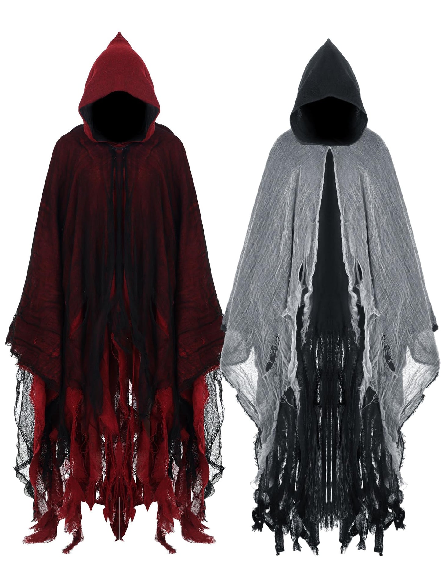 Geyoga 2 Pcs Halloween Hooded Cloak Medieval Renaissance Gothic Wizard Robe Scary Grim Reaper Cosplay Costume for Unisex(Black, Red, L)