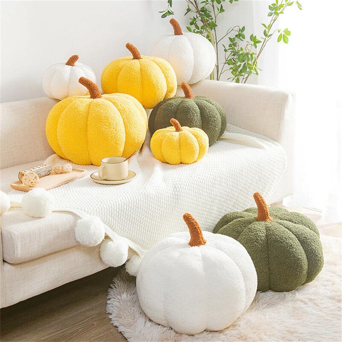 Pumpkin Pillow,Pumpkin Shaped Throw Pillow Cushion, Pumpkin Plush Floor Pillow,Pumpkin Pillow Decor ,Halloween Pumpkin Decorative Pillow Cushion for Home Decor Halloween Party Favors (7.5'', White)