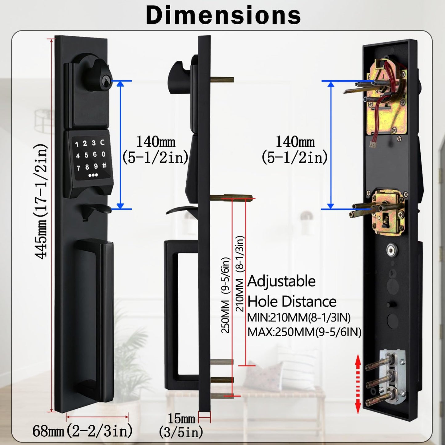 NEWBANG Right-Handed Matte Black Electronic Smart Handleset with Keypad Lock for Double Front Door（Keys Reserved）,MDHST2016DB-E-SET-RH