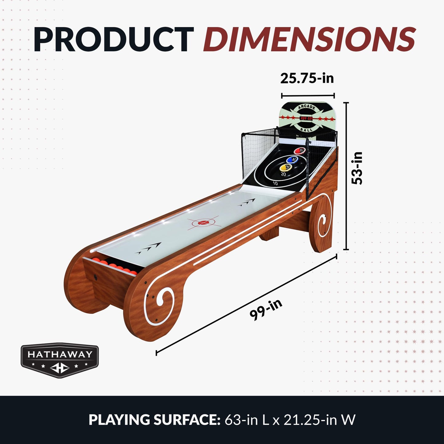 Hathaway Boardwalk 8-ft Arcade Ball Table for Family Game Rooms with LED Track Lighting, Scratch-Resistant Playfield