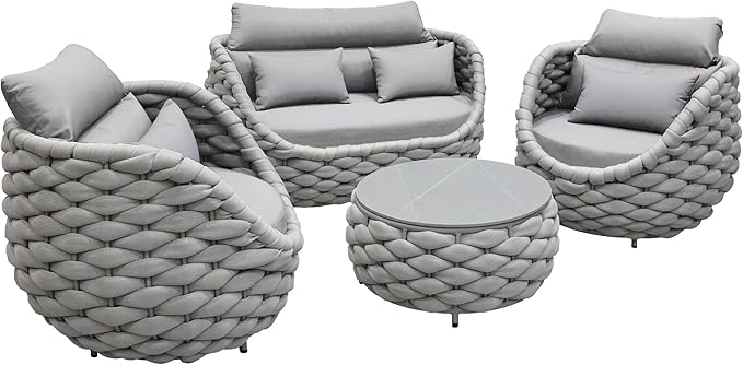 ercimi 4 Pieces Set Aluminum Outdoor&Indoor Sofa, Modern Patio Furniture Set Conversation Set with Soft Cushion and Coffee Table for Balcony Garden，Grey