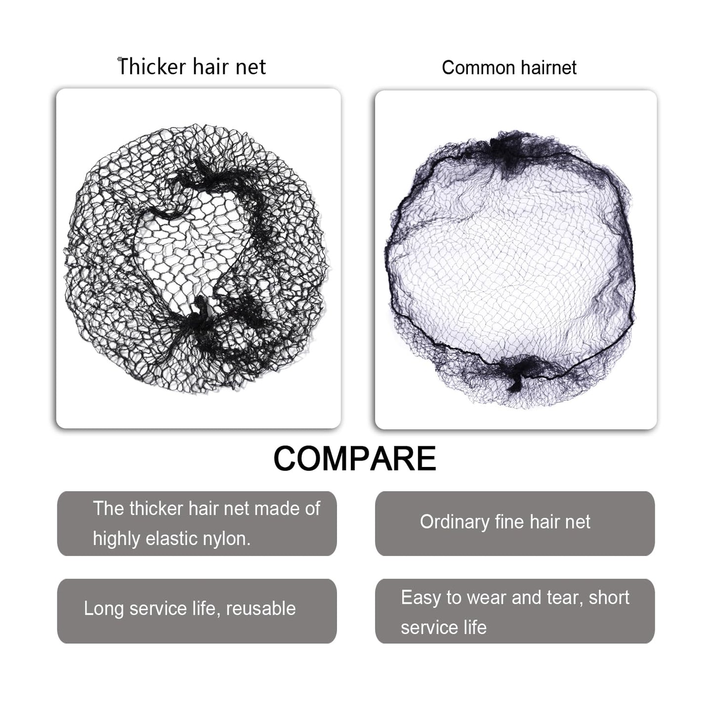 24 Pcs Thicker Hair Net Black Invisible Elastic Edge Mesh Wig Net Reusable Hair Net for Women Hair Bun Food Service Ballet (20 I