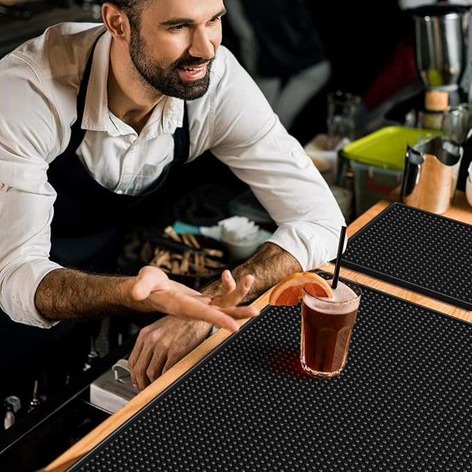 Noverlife 3PCS Black Rubber Bar Service Spill Mat, Barber Station Mat Flexible Bar Mat Set for Countertop, Waterproof Home Bar Mats Restaurant Service Mat Nonslip Drying Mat - 24x3 & 18x12 & 12x6inch