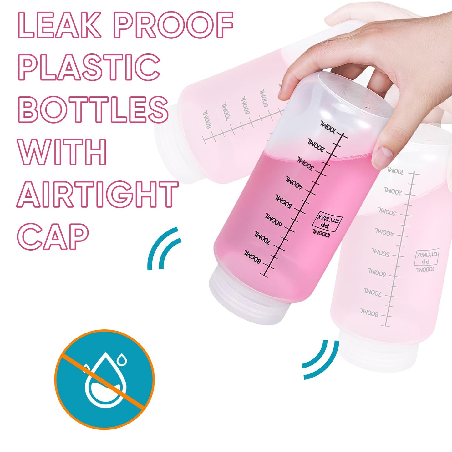 DEMORA Plastic Bottles with Airtight Caps 32oz/1000ml, Food Grade Wide Mouth Liquid Containers, Reusable PP Graduated Plastic Bottles for Water Sample Lab Reagent Liquids Mixing (Clear, 2 Pcs)