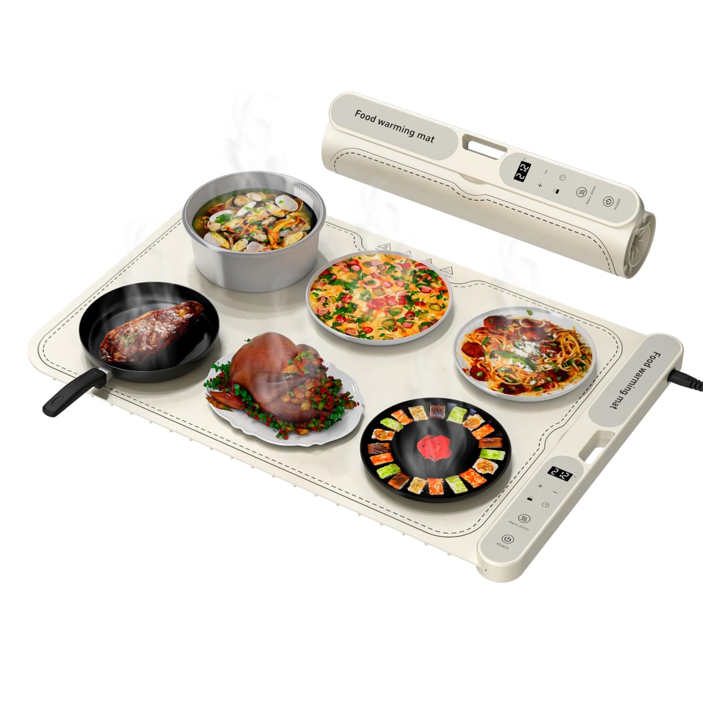 Electric Warming Tray&Food Warming MatFast Full Surface Electric Warming Tray with 7 Temp-Settings & 8H Timer, Portable Roll Up Food Warmer for Gatherings (Beige, 24''X15'')