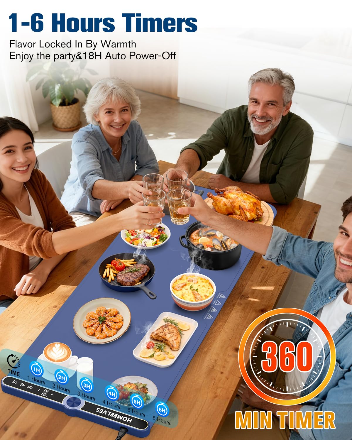 Warming Mat for Food Extra Large 39.4”X15”, 8S Rapid Heating Electric Warming Tray with 9 Temp Setting and 6H Timer, Food Warming Pad, Portable Food Warmers for Parties Buffet, Blue